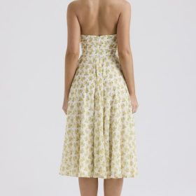 Solada Ivory Vintage Floral Print Georgette Halter Sundress - Image 12