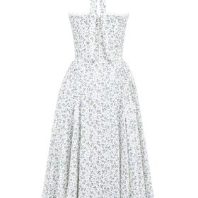 Adabella White Bluebell Print Cotton Halter Sundress - Image 4