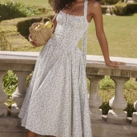 Adabella White Bluebell Print Cotton Halter Sundress - Image 6
