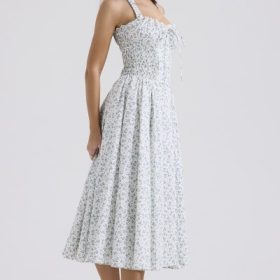 Adabella White Bluebell Print Cotton Halter Sundress - Image 9