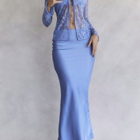 Clara Blue Satin Bias Cut Midi Skirt