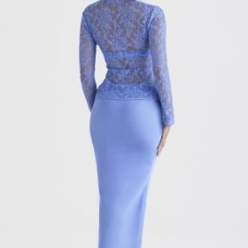 Clara Blue Satin Bias Cut Midi Skirt - Image 10