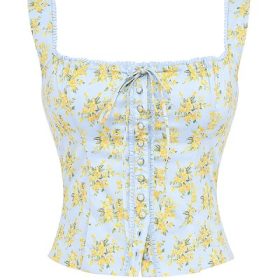 Juana Soft Blue Vintage Floral Print Cotton Top - Image 2