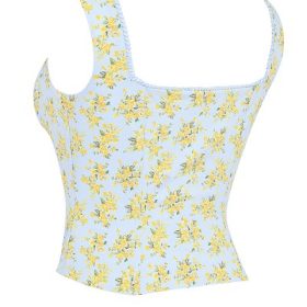 Juana Soft Blue Vintage Floral Print Cotton Top - Image 3