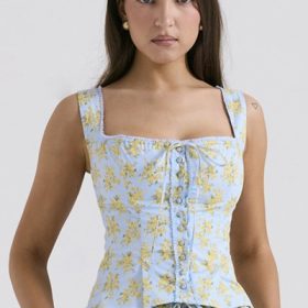 Juana Soft Blue Vintage Floral Print Cotton Top - Image 5