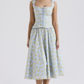Juana Soft Blue Vintage Floral Print Cotton Top - Image 7
