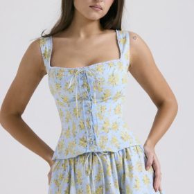 Juana Soft Blue Vintage Floral Print Cotton Top - Image 9