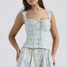 Juana Soft Blue Vintage Floral Print Cotton Top - Image 10