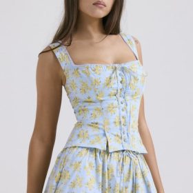 Juana Soft Blue Vintage Floral Print Cotton Top - Image 11