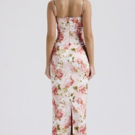 Josefina Pink Peony Print Satin Maxi Dress
