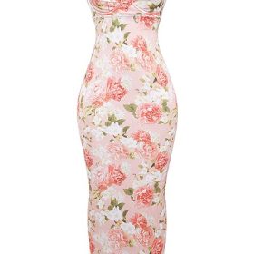 Josefina Pink Peony Print Satin Maxi Dress - Image 2