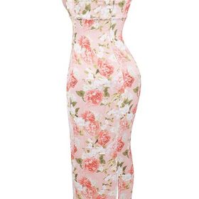 Josefina Pink Peony Print Satin Maxi Dress - Image 3