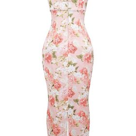 Josefina Pink Peony Print Satin Maxi Dress - Image 4