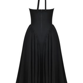 Marilyn Black Twill Halter Midi Dress - Image 4