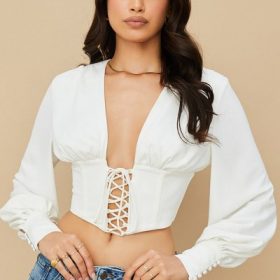 Mirabelle White Lace Up Corset - Image 7