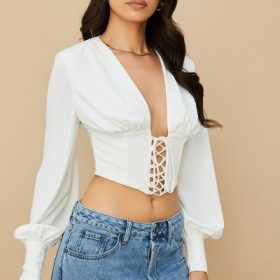 Mirabelle White Lace Up Corset - Image 10