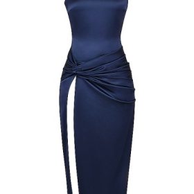 Roxanne Navy Thigh Slit Maxi Dress - Image 2