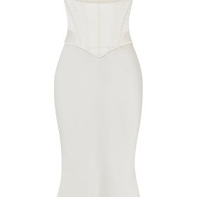 Sienna Ivory Satin Strapless Corset Midi Dress - Image 2