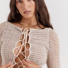 Carmelita Natural Knit Lace Up Dress - Image 10