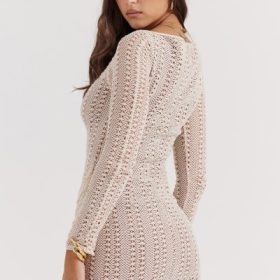 Carmelita Natural Knit Lace Up Dress - Image 12