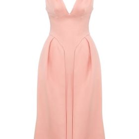 Paloma Peach Satin Pleated Midi Dress - Image 2