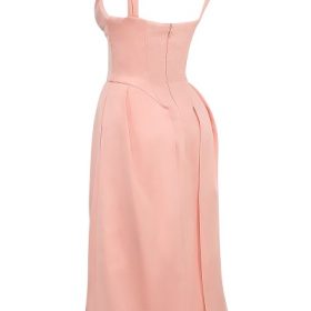 Paloma Peach Satin Pleated Midi Dress - Image 3