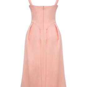 Paloma Peach Satin Pleated Midi Dress - Image 4