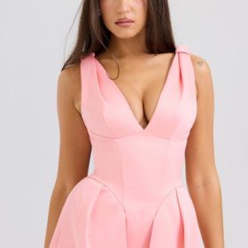 Paloma Peach Satin Pleated Midi Dress - Image 9