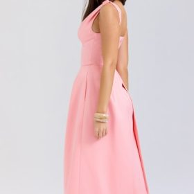 Paloma Peach Satin Pleated Midi Dress - Image 10