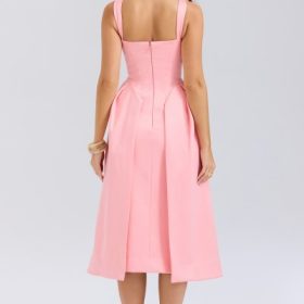 Paloma Peach Satin Pleated Midi Dress - Image 11