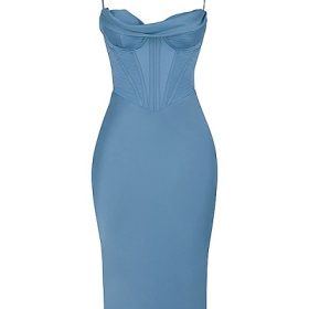 Myrna Aegean Blue Corset Midi Dress - Image 2