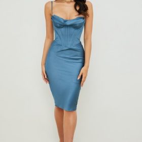 Myrna Aegean Blue Corset Midi Dress - Image 8