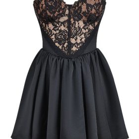Jadore Black Lace and Satin Strapless Mini Dress - Image 2