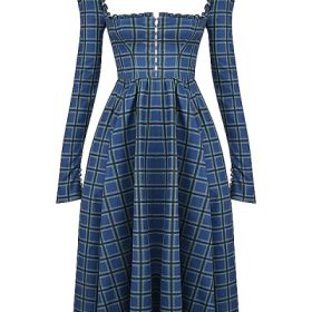 Delia Blue Tartan Midi Dress - Image 2