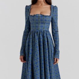 Delia Blue Tartan Midi Dress - Image 5