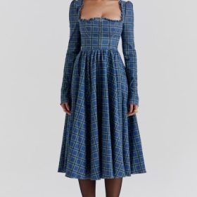 Delia Blue Tartan Midi Dress - Image 7