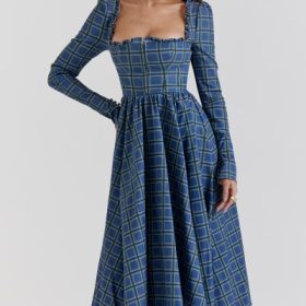 Delia Blue Tartan Midi Dress - Image 8