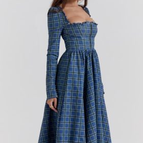 Delia Blue Tartan Midi Dress - Image 9
