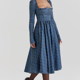 Delia Blue Tartan Midi Dress - Image 10
