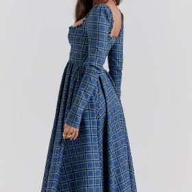 Delia Blue Tartan Midi Dress - Image 11