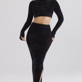 Rene Black Chenille Maxi Skirt - Image 7