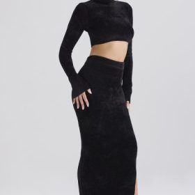 Rene Black Chenille Maxi Skirt - Image 10