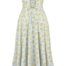 Saira Soft Blue Vintage Floral Print Cotton Midi Sundress - Image 4