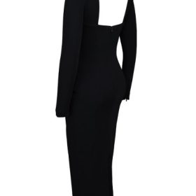 Ella Black Stretch Crepe Long Sleeve Midi Dress - Image 3