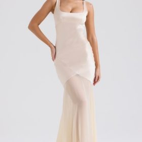 Vittoria Champagne Chiffon Floor Length Gown - Image 7