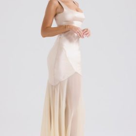 Vittoria Champagne Chiffon Floor Length Gown - Image 8