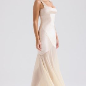 Vittoria Champagne Chiffon Floor Length Gown - Image 9