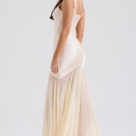 Vittoria Champagne Chiffon Floor Length Gown - Image 11