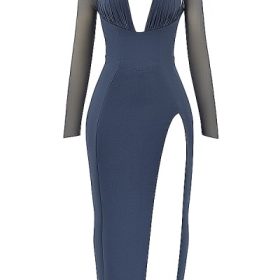 Evangelina Slate Plunge Maxi Dress - Image 2