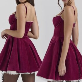 Minimoiselle Burgundy Velvet Tulle Mini Dress - Image 3